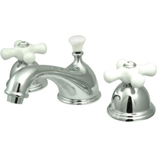 KS3961PX Restoration Widespread Lavatory Faucet with Porcelain Cross Handle, Polished Chrome,8-Inch Adjustable Center