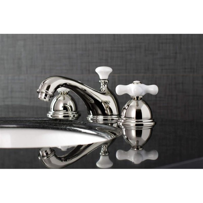 KS3961PX Restoration Widespread Lavatory Faucet with Porcelain Cross Handle, Polished Chrome,8-Inch Adjustable Center