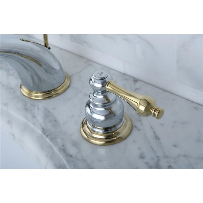 KB974AL Victorian Widespread Lavatory Faucet with Metal lever handle, Polished Chrome and Polished Brass,8-Inch Adjustable Center