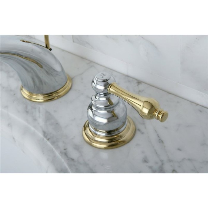 KB974AL Victorian Widespread Lavatory Faucet with Metal lever handle, Polished Chrome and Polished Brass,8-Inch Adjustable Center