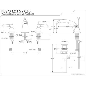 KB974B Victorian Widespread Bathroom Faucet, 8-Inch Adjustable Center, Polished Chrome/Polished Brass