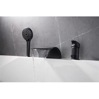 Waterfall Roman Tub Faucet Matte Black 3 Holes Single Handle with Tub Filler with Hand Shower High Flow