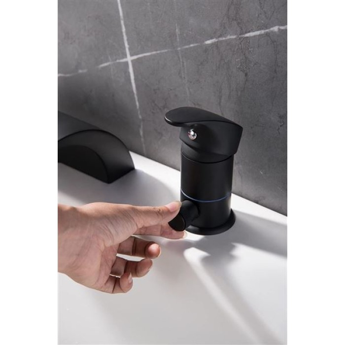 Waterfall Roman Tub Faucet Matte Black 3 Holes Single Handle with Tub Filler with Hand Shower High Flow