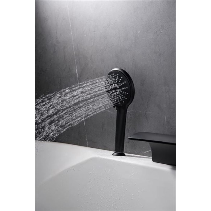 Waterfall Roman Tub Faucet Matte Black 3 Holes Single Handle with Tub Filler with Hand Shower High Flow