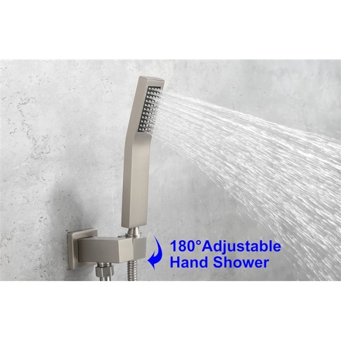 Waterfall Wall Mounted Bathtub Faucet with Hand Shower, Bathroom Single Handle Tub Faucet Modern Brass Tub Shower Faucet Set(Including Rough-In Valve Body and Trim), Brushed Nickel, L901-2
