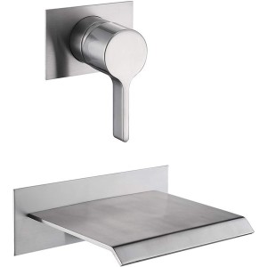 Waterfall Wall Mount Tub Filler Brushed Nickel with Valve Single Handle Brass High Flow