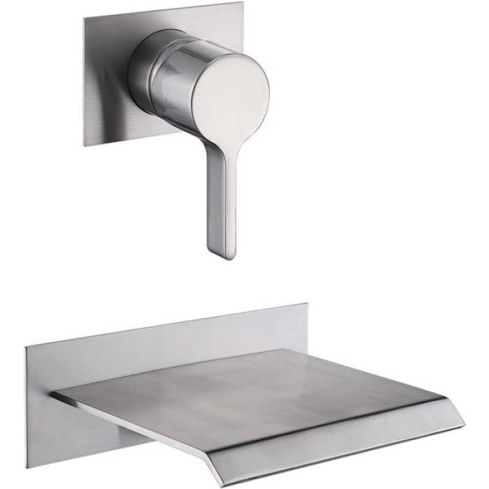 Waterfall Wall Mount Tub Filler Brushed Nickel with Valve Single Handle Brass High Flow