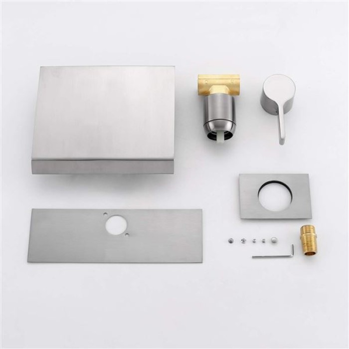 Waterfall Wall Mount Tub Filler Brushed Nickel with Valve Single Handle Brass High Flow