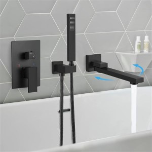 Wall Mounted Bathtub Faucet with Hand Held Sprayer,Tub Shower Faucet Set,Single Handle Bathroom Shower System Mixer for Tub,Rough-In Valve Included Swivel Tub Spout Matte Black