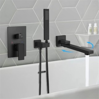 Wall Mounted Bathtub Faucet with Hand Held Sprayer,Tub Shower Faucet Set,Single Handle Bathroom Shower System Mixer for Tub,Rough-In Valve Included Swivel Tub Spout Matte Black