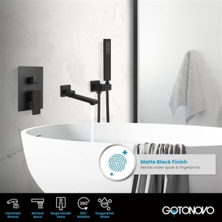 Wall Mounted Bathtub Faucet with Hand Held Sprayer,Tub Shower Faucet Set,Single Handle Bathroom Shower System Mixer for Tub,Rough-In Valve Included Swivel Tub Spout Matte Black