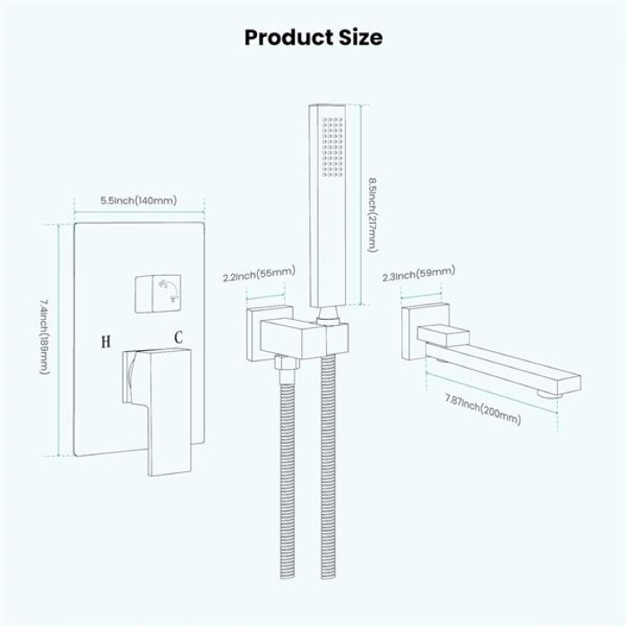 Wall Mounted Bathtub Faucet with Hand Held Sprayer,Tub Shower Faucet Set,Single Handle Bathroom Shower System Mixer for Tub,Rough-In Valve Included Swivel Tub Spout Matte Black