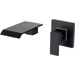 Waterfall Bathroom Faucet Black Basin Mixer Tap Brass Bathroom Sink Faucet Single Handle 2 Hole Basin Tap Wall Mounted Lavatory Faucet with Cold and Hot Water
