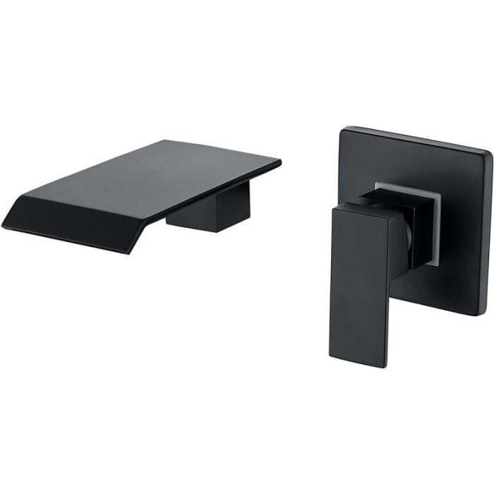 Waterfall Bathroom Faucet Black Basin Mixer Tap Brass Bathroom Sink Faucet Single Handle 2 Hole Basin Tap Wall Mounted Lavatory Faucet with Cold and Hot Water