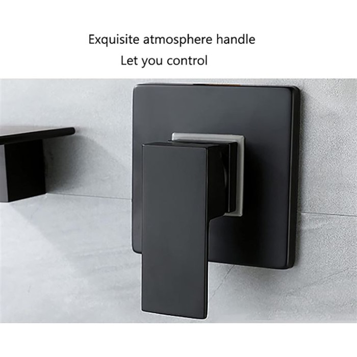 Waterfall Bathroom Faucet Black Basin Mixer Tap Brass Bathroom Sink Faucet Single Handle 2 Hole Basin Tap Wall Mounted Lavatory Faucet with Cold and Hot Water