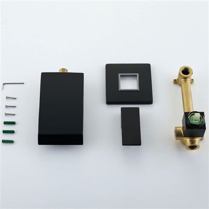 Waterfall Bathroom Faucet Black Basin Mixer Tap Brass Bathroom Sink Faucet Single Handle 2 Hole Basin Tap Wall Mounted Lavatory Faucet with Cold and Hot Water