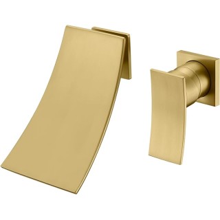 SUMERAIN Bathroom Waterfall Wall Mount Tub Faucet Set Brushed Gold Finish Bathtub Filler Single Handle