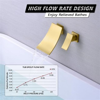 SUMERAIN Bathroom Waterfall Wall Mount Tub Faucet Set Brushed Gold Finish Bathtub Filler Single Handle