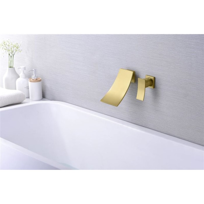 SUMERAIN Bathroom Waterfall Wall Mount Tub Faucet Set Brushed Gold Finish Bathtub Filler Single Handle