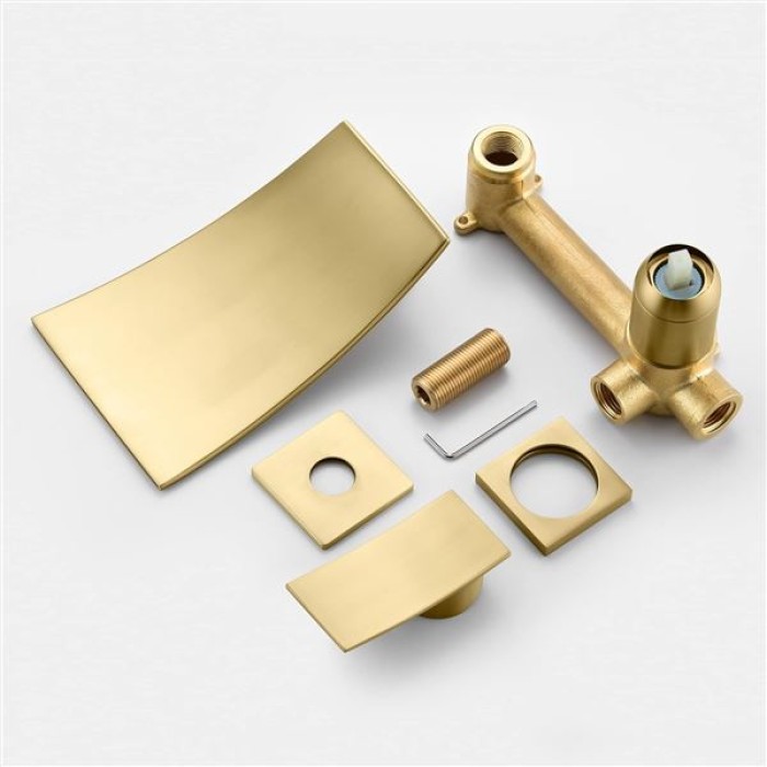SUMERAIN Bathroom Waterfall Wall Mount Tub Faucet Set Brushed Gold Finish Bathtub Filler Single Handle