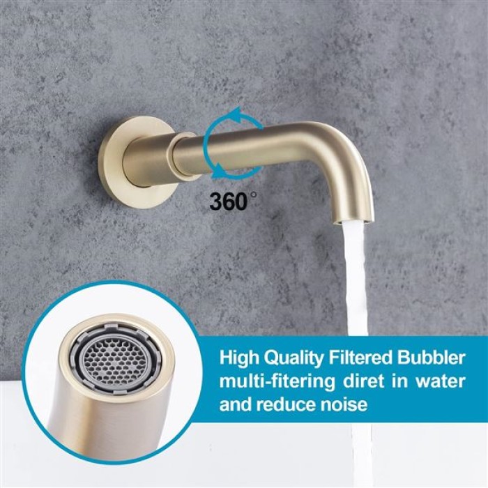 Wall Mounted Bathtub Faucet with Handheld Shower, High Flow Rate Tub Filler Faucet Set with 360° Swivel Spout Fixtures, Brushed Gold Waterfall Tub Faucets