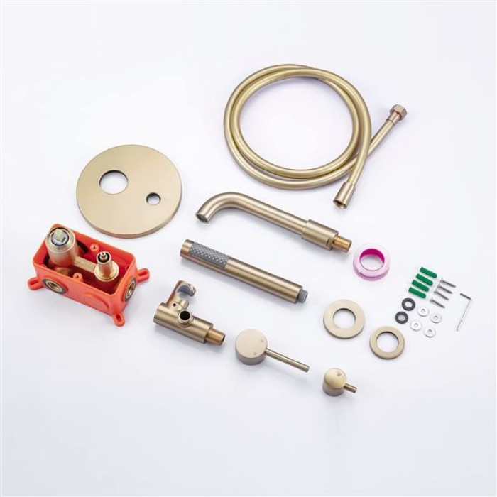 Wall Mounted Bathtub Faucet with Handheld Shower, High Flow Rate Tub Filler Faucet Set with 360° Swivel Spout Fixtures, Brushed Gold Waterfall Tub Faucets