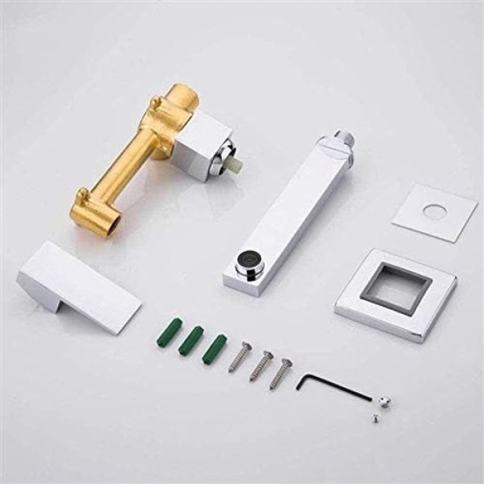 Faucet Single Handle Brass Basin Faucets Wall Mounted Waterfall Sink Faucet Surface Chrome Finished Bathroom Mixer Tap Hidden Tap