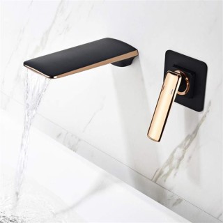 Waterfall Bathroom Sink Faucet with Hot and Cold Water Brass Wall Mounted Bathroom Tap Single Handle 2 Hole Basin Faucet for Hotel, Villa,Chrome (Chrome)