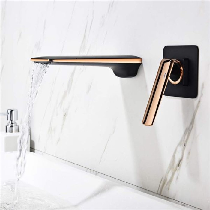 Waterfall Bathroom Sink Faucet with Hot and Cold Water Brass Wall Mounted Bathroom Tap Single Handle 2 Hole Basin Faucet for Hotel, Villa,Chrome (Chrome)