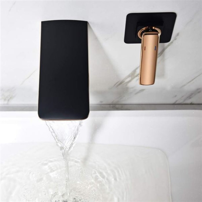 Waterfall Bathroom Sink Faucet with Hot and Cold Water Brass Wall Mounted Bathroom Tap Single Handle 2 Hole Basin Faucet for Hotel, Villa,Chrome (Chrome)