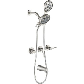 3 Handles Shower Faucet Set with Tub Spout Bathtub Shower Faucet Combo Set Shower System Complete Tub and Shower Trim Kit Brushed Nickel Wall Mounted Shower Fixtures