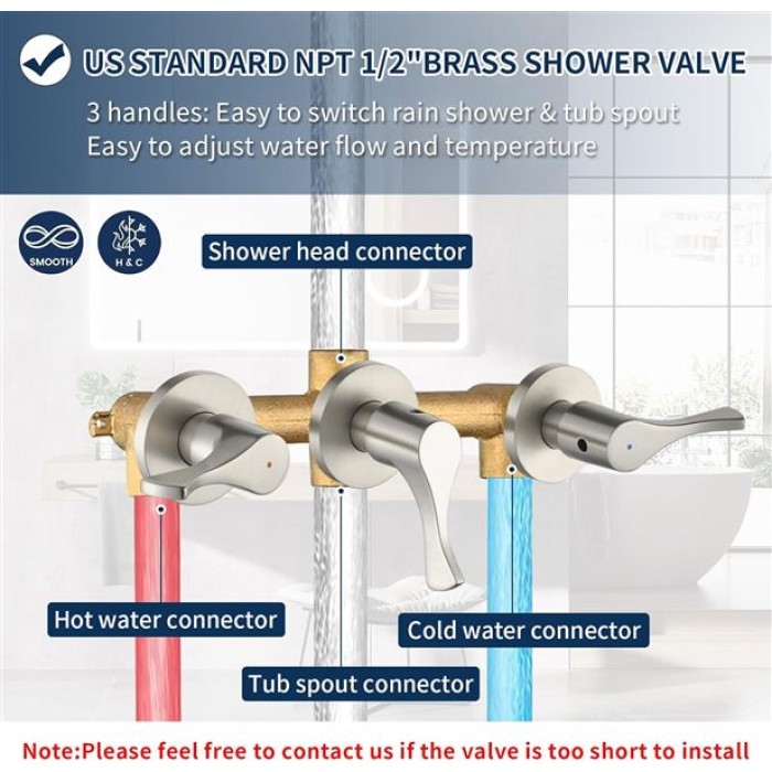3 Handles Shower Faucet Set with Tub Spout Bathtub Shower Faucet Combo Set Shower System Complete Tub and Shower Trim Kit Brushed Nickel Wall Mounted Shower Fixtures