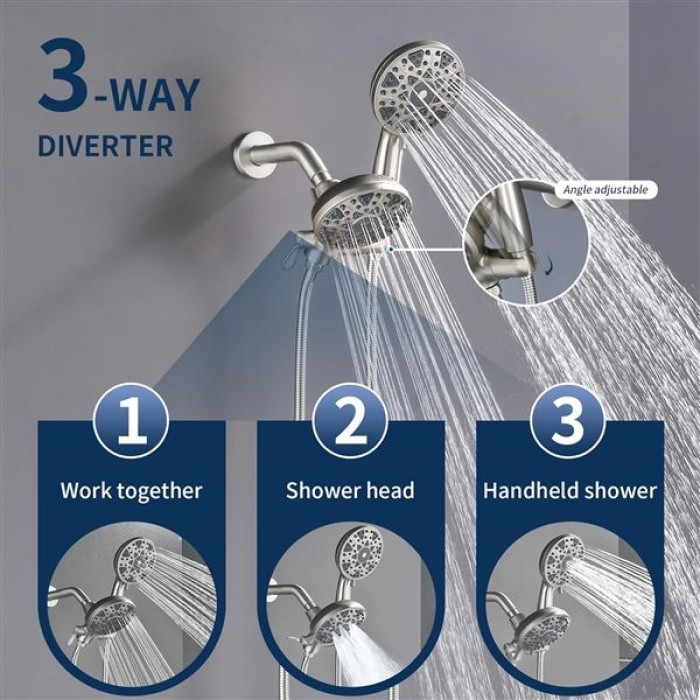 3 Handles Shower Faucet Set with Tub Spout Bathtub Shower Faucet Combo Set Shower System Complete Tub and Shower Trim Kit Brushed Nickel Wall Mounted Shower Fixtures