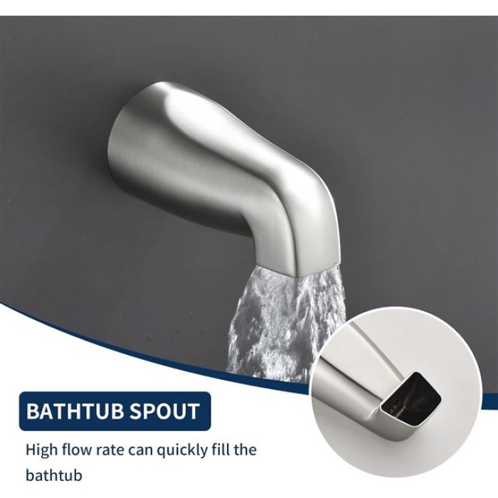 3 Handles Shower Faucet Set with Tub Spout Bathtub Shower Faucet Combo Set Shower System Complete Tub and Shower Trim Kit Brushed Nickel Wall Mounted Shower Fixtures