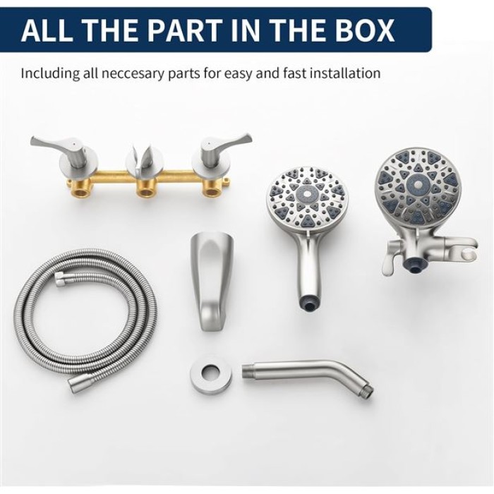 3 Handles Shower Faucet Set with Tub Spout Bathtub Shower Faucet Combo Set Shower System Complete Tub and Shower Trim Kit Brushed Nickel Wall Mounted Shower Fixtures