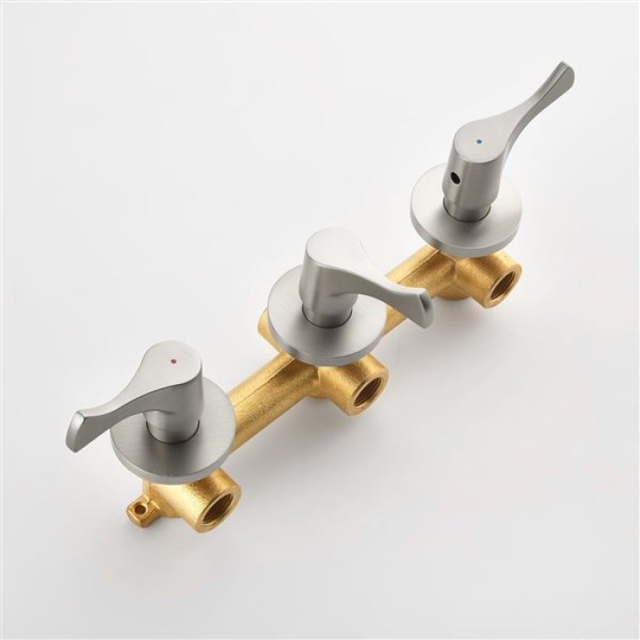 3 Handles Shower Faucet Set with Tub Spout Bathtub Shower Faucet Combo Set Shower System Complete Tub and Shower Trim Kit Brushed Nickel Wall Mounted Shower Fixtures