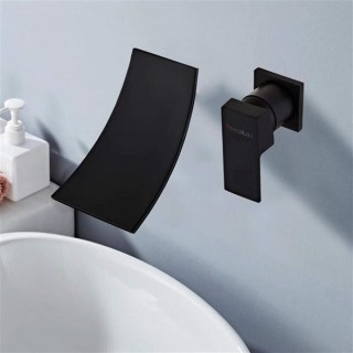 Faucets,Wall Mounted Waterfall Sink Faucet Single Handle Waterfall Water Outlet Bathroom Vessel Sink Mixer/Black