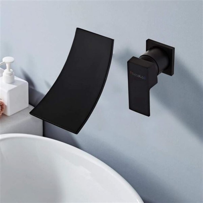 Faucets,Wall Mounted Waterfall Sink Faucet Single Handle Waterfall Water Outlet Bathroom Vessel Sink Mixer/Black