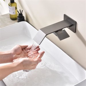 Waterfall Wall Mounted Bathroom Faucet, Single Handle Bathroom Sink Faucets, Modern Concealed Lavatory Vanity Bath Faucet, Tub Spout Mixer Tap for Vessel or Basin Sinks