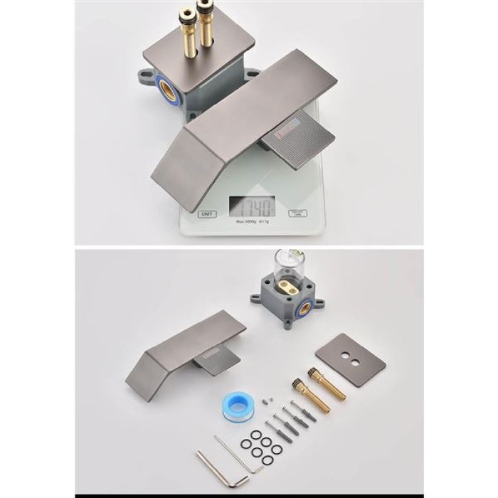Waterfall Wall Mounted Bathroom Faucet, Single Handle Bathroom Sink Faucets, Modern Concealed Lavatory Vanity Bath Faucet, Tub Spout Mixer Tap for Vessel or Basin Sinks