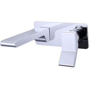 Chrome Bathroom Sink Faucet with Hot and Cold Water Brass Wall Mounted Bathroom Sink Tap Single Handle Two Holes Basin Faucet for Villa, Hotel