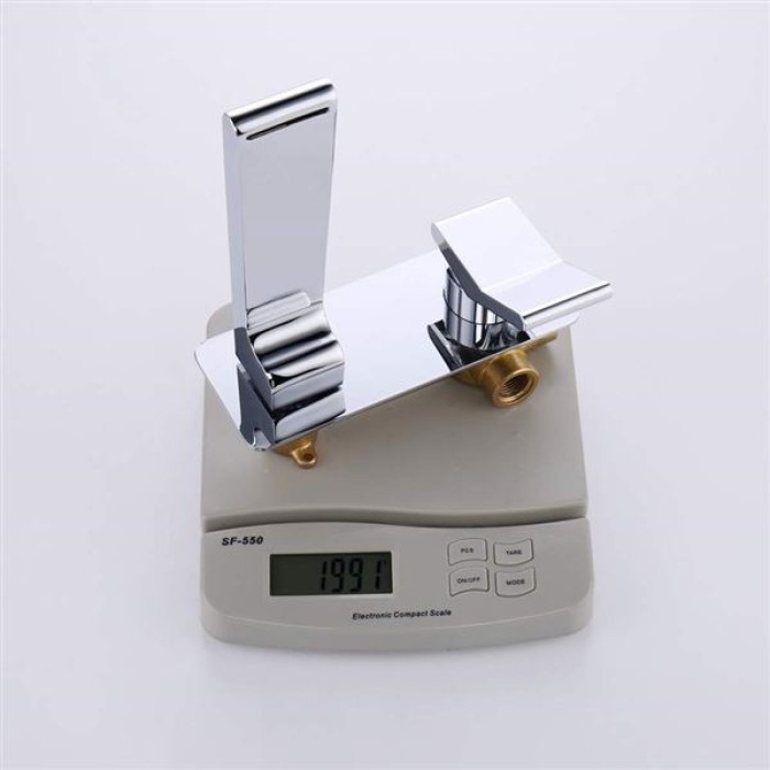 Chrome Bathroom Sink Faucet with Hot and Cold Water Brass Wall Mounted Bathroom Sink Tap Single Handle Two Holes Basin Faucet for Villa, Hotel