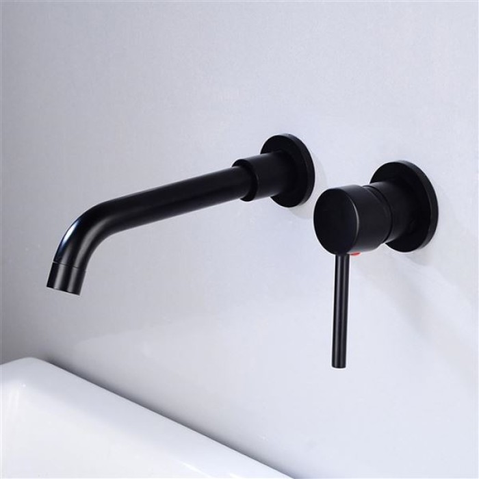 Wall Mounted Bathroom Faucet,Wall Mount Faucet Brass Basin Faucet,Single Handle Bathroom Sink Faucet,Basin Kitchen Bathroom Faucet 360 Degree Swivel Spout,Hot Cold Water Control,Go (Nero)