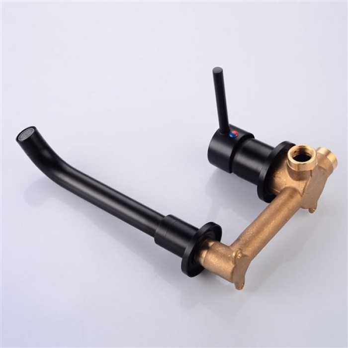 Wall Mounted Bathroom Faucet,Wall Mount Faucet Brass Basin Faucet,Single Handle Bathroom Sink Faucet,Basin Kitchen Bathroom Faucet 360 Degree Swivel Spout,Hot Cold Water Control,Go (Nero)