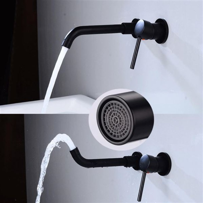 Wall Mounted Bathroom Faucet,Wall Mount Faucet Brass Basin Faucet,Single Handle Bathroom Sink Faucet,Basin Kitchen Bathroom Faucet 360 Degree Swivel Spout,Hot Cold Water Control,Go (Nero)