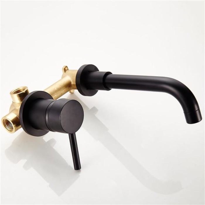 Wall Mounted Bathroom Faucet,Wall Mount Faucet Brass Basin Faucet,Single Handle Bathroom Sink Faucet,Basin Kitchen Bathroom Faucet 360 Degree Swivel Spout,Hot Cold Water Control,Go (Nero)