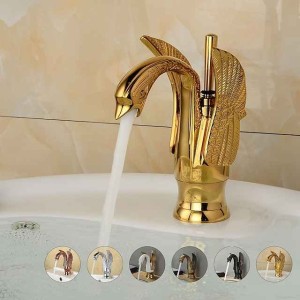 Vintage Bathroom Sink Mixer Faucet Brass Swan Shap, Monobloc Washroom Basin Taps Single Handle One Hole Deck Mounted, Mono Water Vessel Tap Hot and Cold Hose Antique