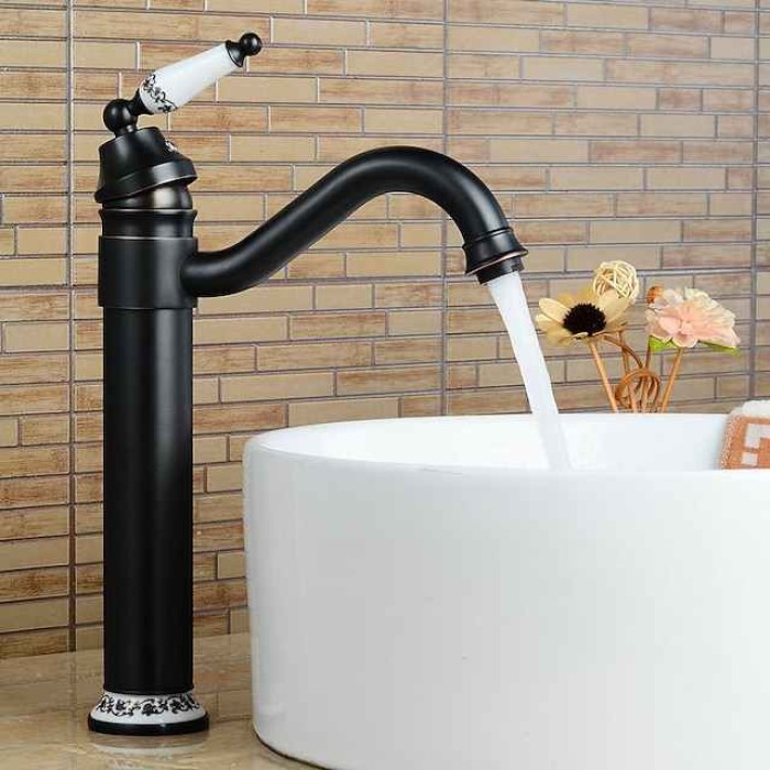 Antique ORB Black Bathroom Sink Faucet,FaucetSet Centerset Single Handle One Hole Bath Taps with Hot and Cold Switch