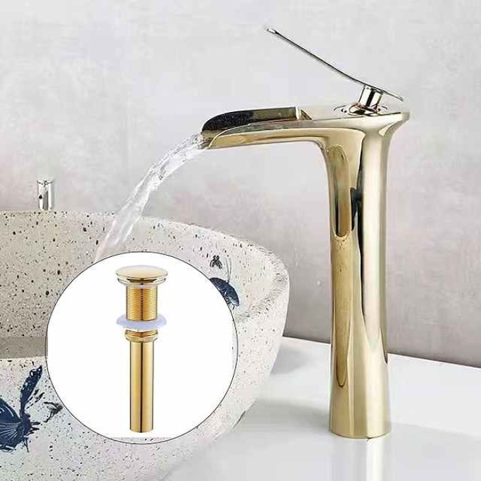 Brass Faucet Set,Waterfall Black Oxide Finish Deck Mounted Single Handle One Hole Bath Taps with Hot and Cold Switch