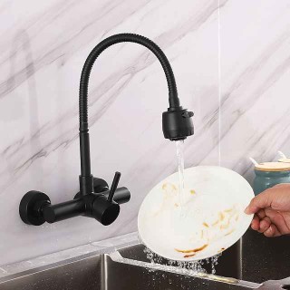 Wall Mount Kitchen Sink Mixer Faucet with Sprayer Kitchen Faucet Stainless Steel Pot Filler Taps, 360 Swivel Polished Black/Chrome Single Handle Mixer Vessel Tap